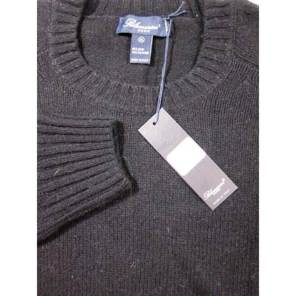 NWT $325 Blumarine Uomo Black Wool Crew Sweater XL Made in Italy